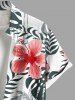 Chemise hawaïenne grande taille à imprimé cocotier, feuilles tropicales, fleurs d'hibiscus, boutons et poches pour homme - Blanc 6XL