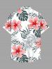 Chemise hawaïenne grande taille à imprimé cocotier, feuilles tropicales, fleurs d'hibiscus, boutons et poches pour homme - Blanc 6XL