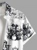 Plus Size Skull Pirate Mermaid Ship Rudder Cruise Print Buttons Pocket Hawaii Shirt For Men -  