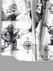 Plus Size Skull Pirate Mermaid Ship Rudder Cruise Print Buttons Pocket Hawaii Shirt For Men -  