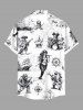 Plus Size Skull Pirate Mermaid Ship Rudder Cruise Print Buttons Pocket Hawaii Shirt For Men -  