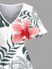 Robe mi-longue hawaïenne fendue grande taille à imprimé cocotier, feuilles tropicales et fleurs d'hibiscus - Blanc L