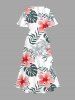 Robe mi-longue hawaïenne fendue grande taille à imprimé cocotier, feuilles tropicales et fleurs d'hibiscus - Blanc 6X