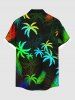 Plus Size Coconut Tree Tropical Leaf Print Buttons Pocket Hawaii Shirt For Men -  