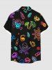 Plus Size Coconut Tree Skull Pirate Pineapple Ship Rudder Print Buttons Pocket Hawaii Shirt For Men -  