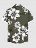 Plus Size Flowers Leaf Print Buttons Pocket Hawaii Shirt For Men -  