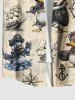 Plus Size Duck Pirate Anchor Ship Rudder Print Buttons Pocket Hawaii Shirt For Men -  