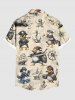 Chemise hawaïenne grande taille avec imprimé ancre de pirate et gouvernail de bateau, boutons et poches pour homme - café lumière 2XL