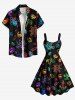 Plus Size Coconut Tree Skull Pirate Pineapple Ship Rudder Print Hawaii Tank Dress -  