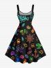 Plus Size Coconut Tree Skull Pirate Pineapple Ship Rudder Print Hawaii Tank Dress -  