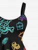 Plus Size Coconut Tree Skull Pirate Pineapple Ship Rudder Print Hawaii Tank Dress -  