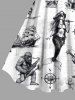 Plus Size Skull Pirate Mermaid Ship Rudder Cruise Print Hawaii Tank Dress - Blanc XS