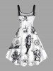 Plus Size Skull Pirate Mermaid Ship Rudder Cruise Print Hawaii Tank Dress - Blanc XS