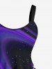 Robe débardeur grande taille imprimée cocotiers, mer et galaxie, style hawaïen - Pourpre  4X