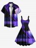 Robe débardeur grande taille imprimée cocotiers, mer et galaxie, style hawaïen - Pourpre  4X