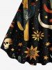 Robe débardeur trapèze grande taille à imprimé tête de mort, fleur, lune, étoile, tête de taureau, cactus, style cowboy hawaïen occidental - Noir 1X