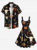Robe débardeur trapèze grande taille à imprimé tête de mort, fleur, lune, étoile, tête de taureau, cactus, style cowboy hawaïen occidental - Noir 1X