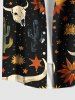 Chemise grande taille à imprimé tête de mort, fleur, lune, étoile, tête de taureau, cactus, style cowboy hawaïen, avec poches boutonnées, pour homme - Noir L