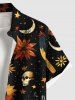 Plus Size Skull Flower Moon Star Bull Head Cactus Print Hawaii Western Cowboy Style Button Pocket Shirt For Men -  