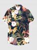 Chemise hawaïenne grande taille à imprimé feuilles tropicales et fleurs d'hibiscus pour homme - Noir 4XL