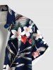 Plus Size Tropical Leaf Hibiscus Flower Print Hawaii Button Pocket Shirt For Men -  