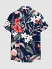 Plus Size Tropical Leaf Hibiscus Flower Print Hawaii Button Pocket Shirt For Men -  