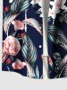 Plus Size Tropical Leaf Hibiscus Flower Print Hawaii Button Pocket Shirt For Men -  