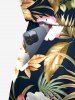 Plus Size Tropical Leaf Hibiscus Flower Print Hawaii Drawstring Pocket Romper -  