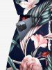 Plus Size Tropical Leaf Hibiscus Flower Print Hawaii Drawstring Pocket Romper -  
