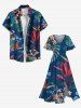 Robe mi-longue hawaïenne grande taille à imprimé feuilles tropicales et fleurs d'hibiscus - Bleu L