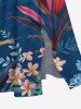 Plus Size Tropical Leaf Hibiscus Flower Print Hawaii Split Pocket A Line Midi Dress -  