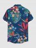 Plus Size Tropical Leaf Hibiscus Flower Print Hawaii Button Pocket Shirt For Men -  