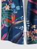 Plus Size Tropical Leaf Hibiscus Flower Print Hawaii Button Pocket Shirt For Men -  