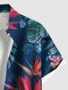 Plus Size Tropical Leaf Hibiscus Flower Print Hawaii Button Pocket Shirt For Men -  