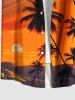 Plus Size Coconut Tree Sunset Galaxy Print Hawaii Button Pocket Shirt For Men -  