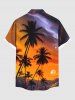 Plus Size Coconut Tree Sunset Galaxy Print Hawaii Button Pocket Shirt For Men -  
