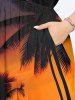 Plus Size Coconut Tree Sunset Galaxy Print Hawaii Split Pocket A Line Midi Dress -  