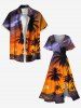 Robe mi-longue hawaïenne grande taille à imprimé cocotiers, coucher de soleil et galaxie - Orange L