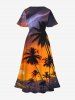 Plus Size Coconut Tree Sunset Galaxy Print Hawaii Split Pocket A Line Midi Dress -  