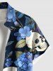 Plus Size Skull Flower Leaf Branch Print Hawaii Button Pocket Shirt For Men -  
