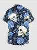 Plus Size Skull Flower Leaf Branch Print Hawaii Button Pocket Shirt For Men -  