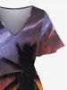 Plus Size Coconut Tree Sunset Galaxy Print Hawaii Split Pocket A Line Midi Dress -  