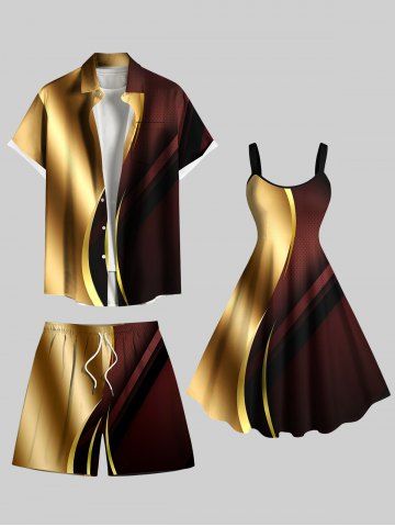 Curve Light Beam Ombre Colorblock Print Plus Size Matching Hawaii Beach Outfit For Couples - YELLOW