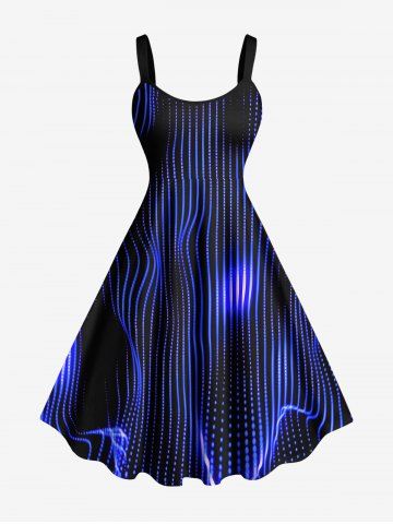 Plus Size Aurora Art Geometric Stripes Neon Print Tank Dress - BLUE - 6X