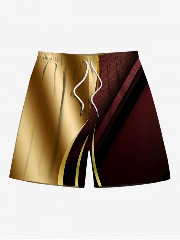 Plus Size Ombre Curve Pattern Colorblock Print Beach Shorts For Men - COFFEE - 7XL