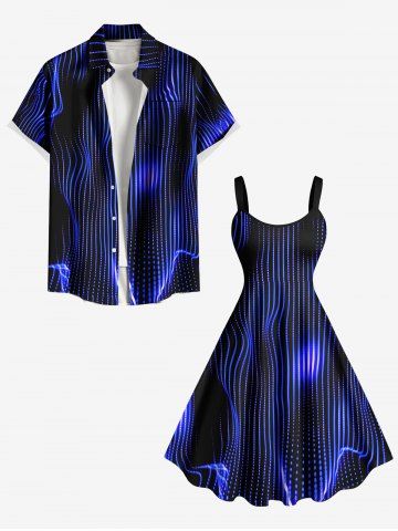 Aurora Art Geometric Stripes Neon Print Plus Size Matching Hawaii Beach Outfit For Couples - DEEP BLUE