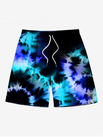 Plus Size Spiral Tie Dye Print Hawaii Drawstring Beach Shorts For Men - BLACK - 5XL