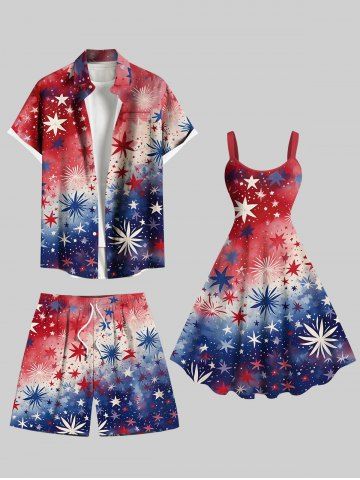 Fireworks Stars Ombre Watercolor Print Plus Size Matching Outfit For Couples - BLUE