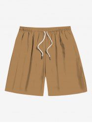 Plus Size Solid Drawstring Beach Hawaii Shorts For Men -  