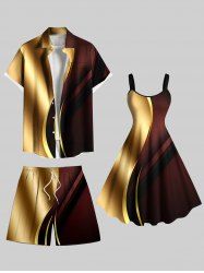 Curve Light Beam Ombre Colorblock Print Plus Size Matching Hawaii Beach Outfit For Couples -  